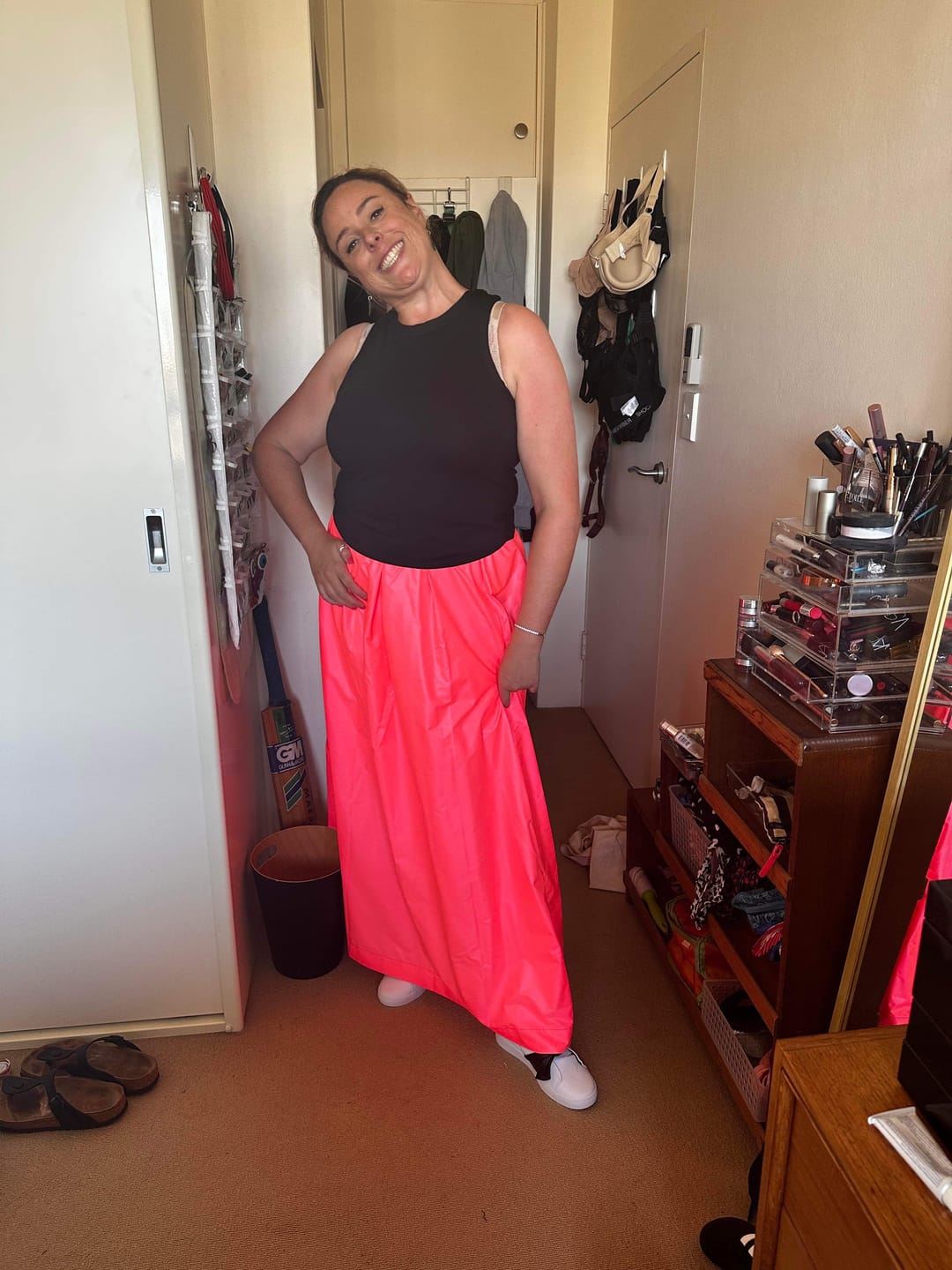 Customer photo review of High-Waisted Neon Pink Maxi Skirt with Elastic Waistband