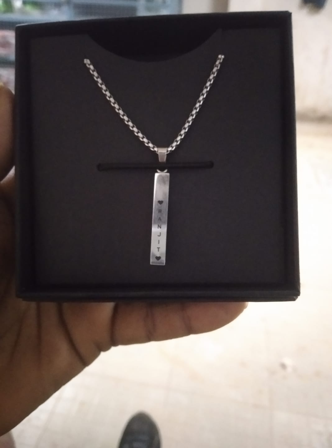 Customer photo review of Personalised Cuboid Locket for Men