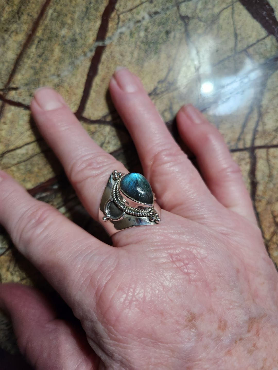 Customer photo review of Teardrop Labradorite Ring Sterling Silver