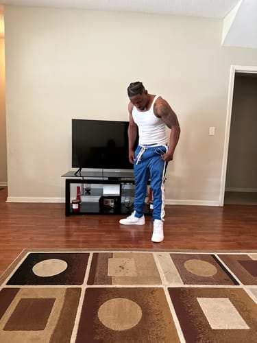 Customer photo review of Premium Side Stripe Zip Pocket Track Pants (Royal Blue - White)