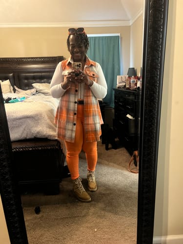 Customer photo review of So Curvy Stretch Skinny Jeans up to 2XL (Neon Orange)