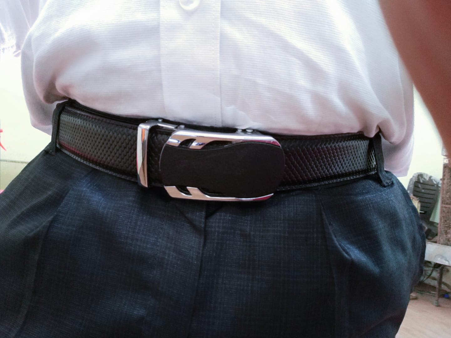 Customer photo review of Bacca Bucci Premium Genuine Leather Formal Dress Belts with an Auto Lock Buckle