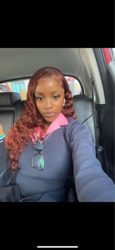 Customer photo review of Reddish Brown Color Curly Auburn Hair 13x4 Transparent Lace Front Wig