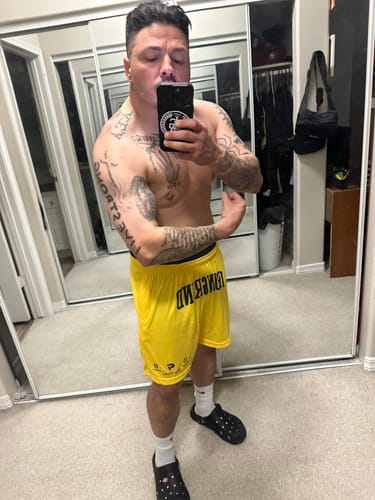 Customer photo review of SONO Signature Shorts | Cyber Yellow