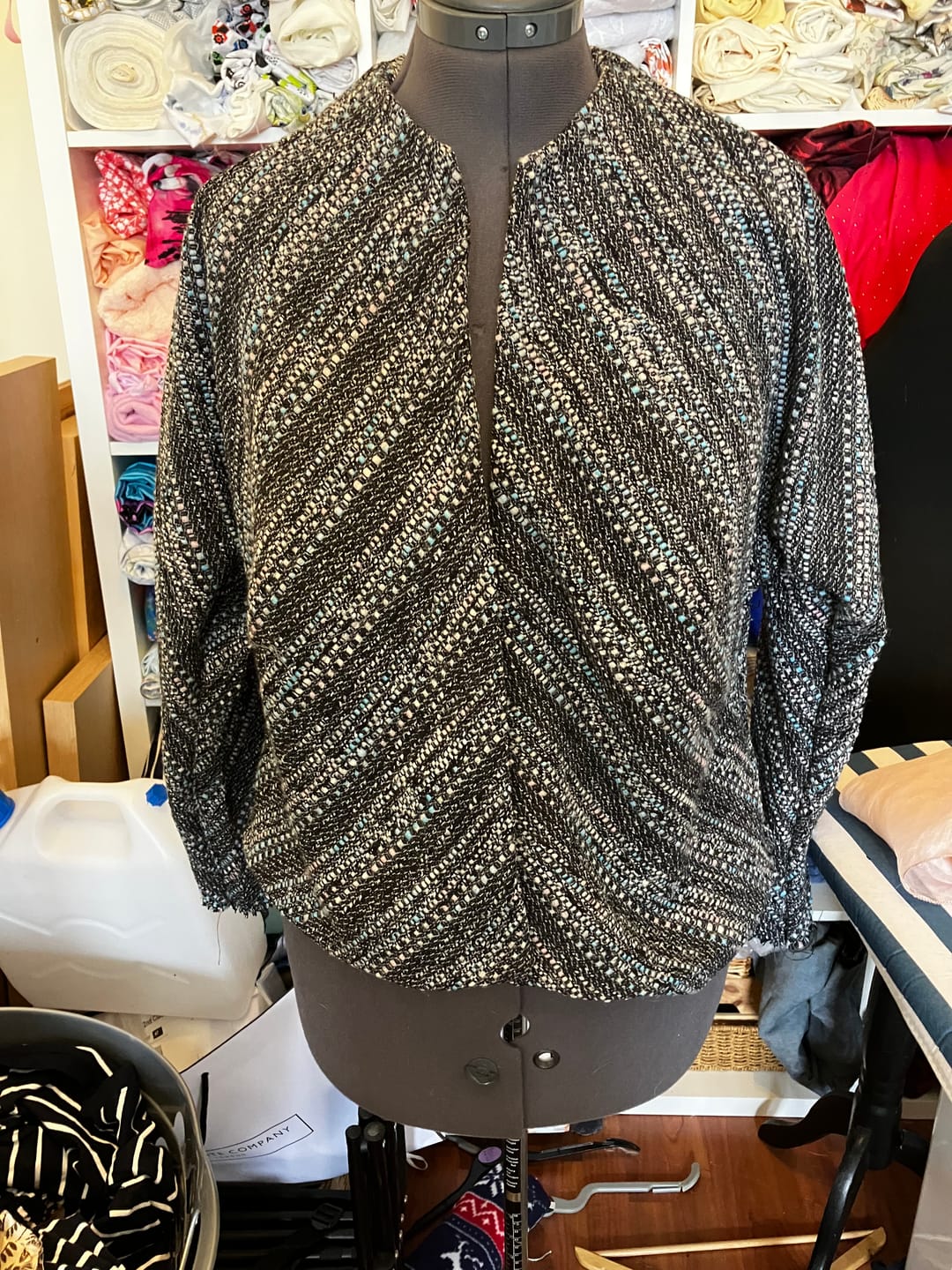 Customer photo review of Blue and Grey Boucle Fabric