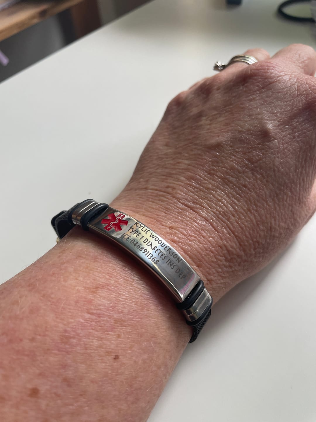 Customer photo review of Personalised Black Medical Alert ID Mesh Bracelet