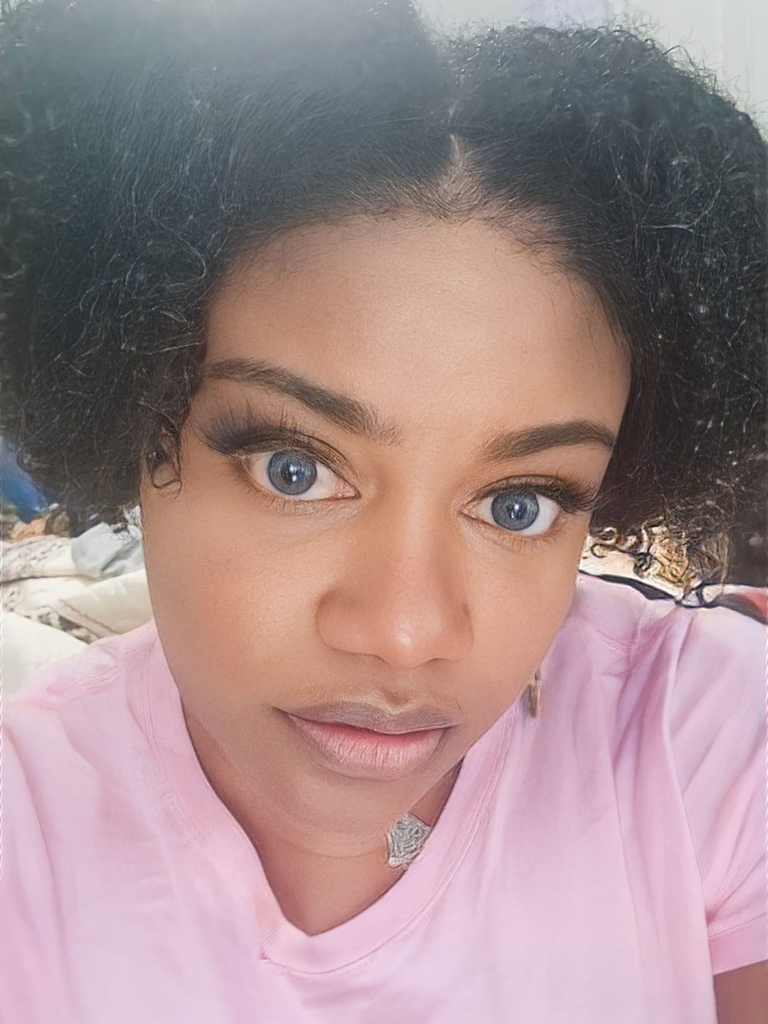 Customer photo review of Himalaya Blue Prescription Colored Contact Lenses