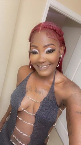 Customer photo review of Vibrant Burgundy Lustrous Silky Straight Lace Frontal Wig