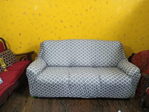 Customer photo review of Gray Diamond Elastic Sofa Slipcovers