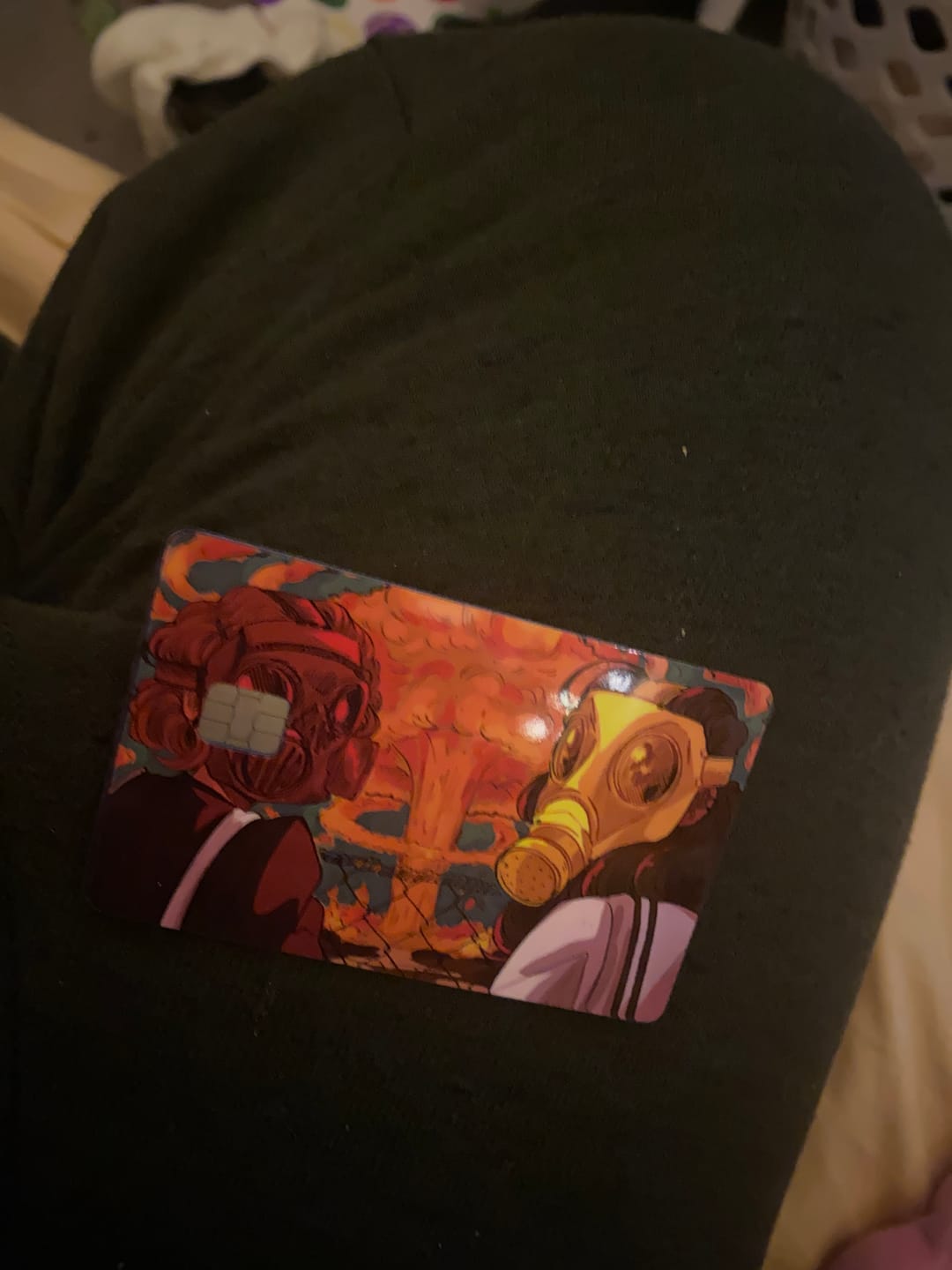 Customer photo review of Gas Mask Girls Credit Card Skins