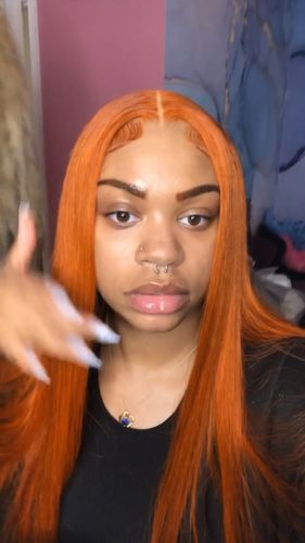 Customer photo review of Ginger Orange Wave Transparent Lace Frontal Lace Wig
