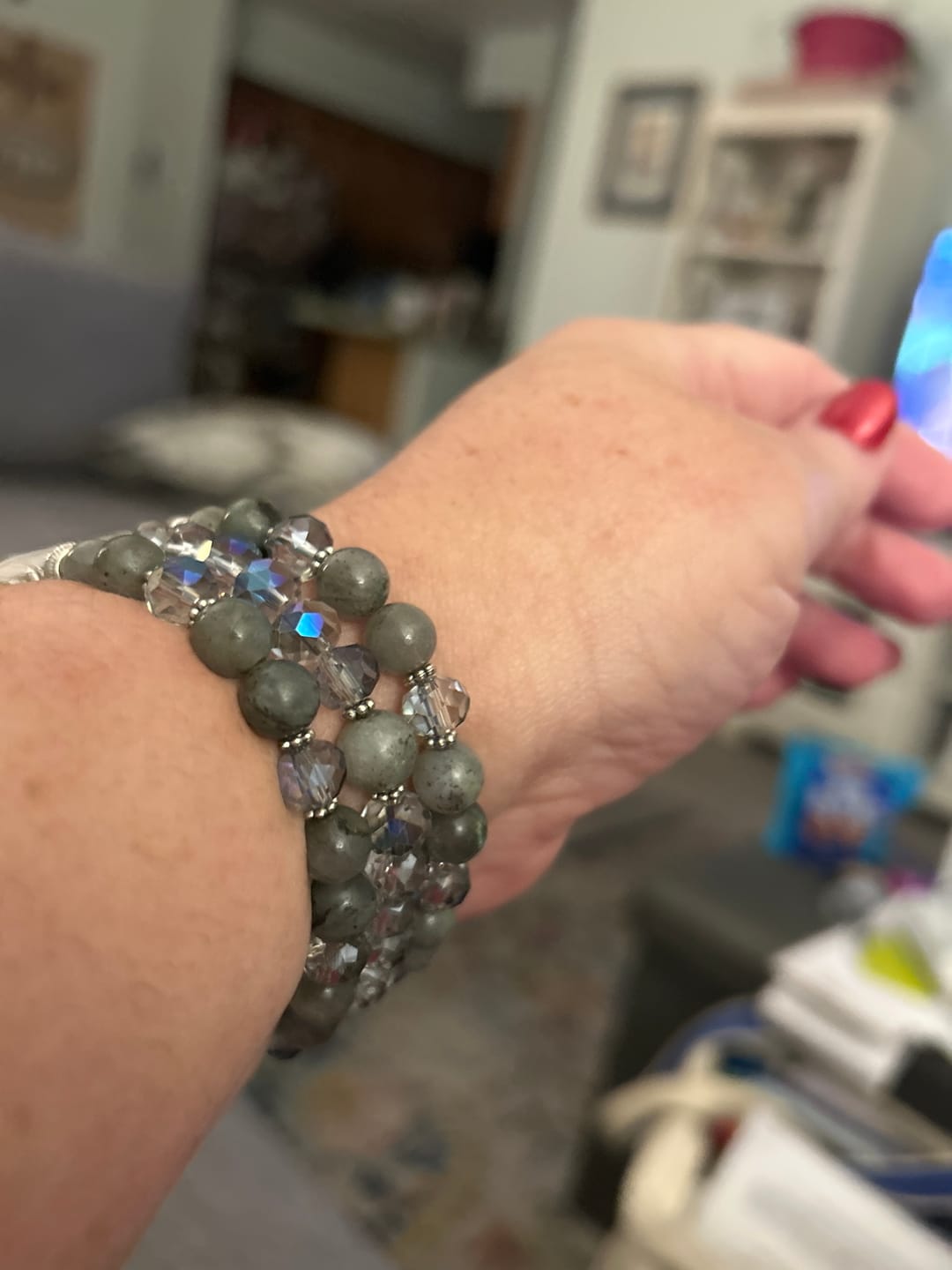 Customer photo review of Agate Crystal Stretch Apple Watch Strap