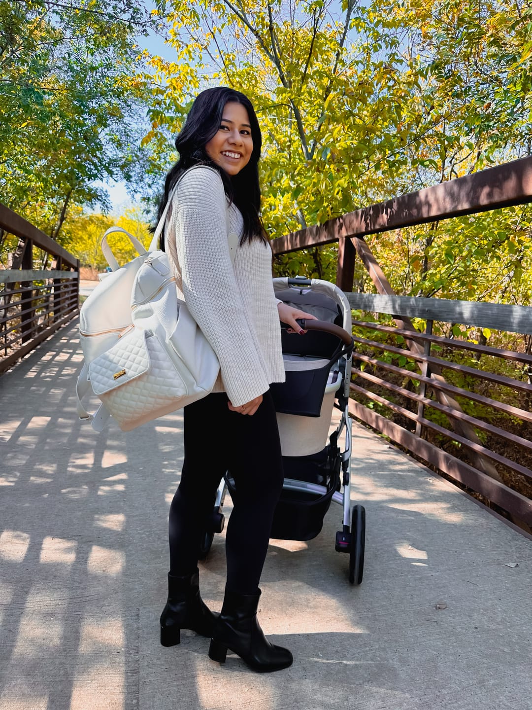 Customer photo review of Monaco Diaper Bag | Pearl White