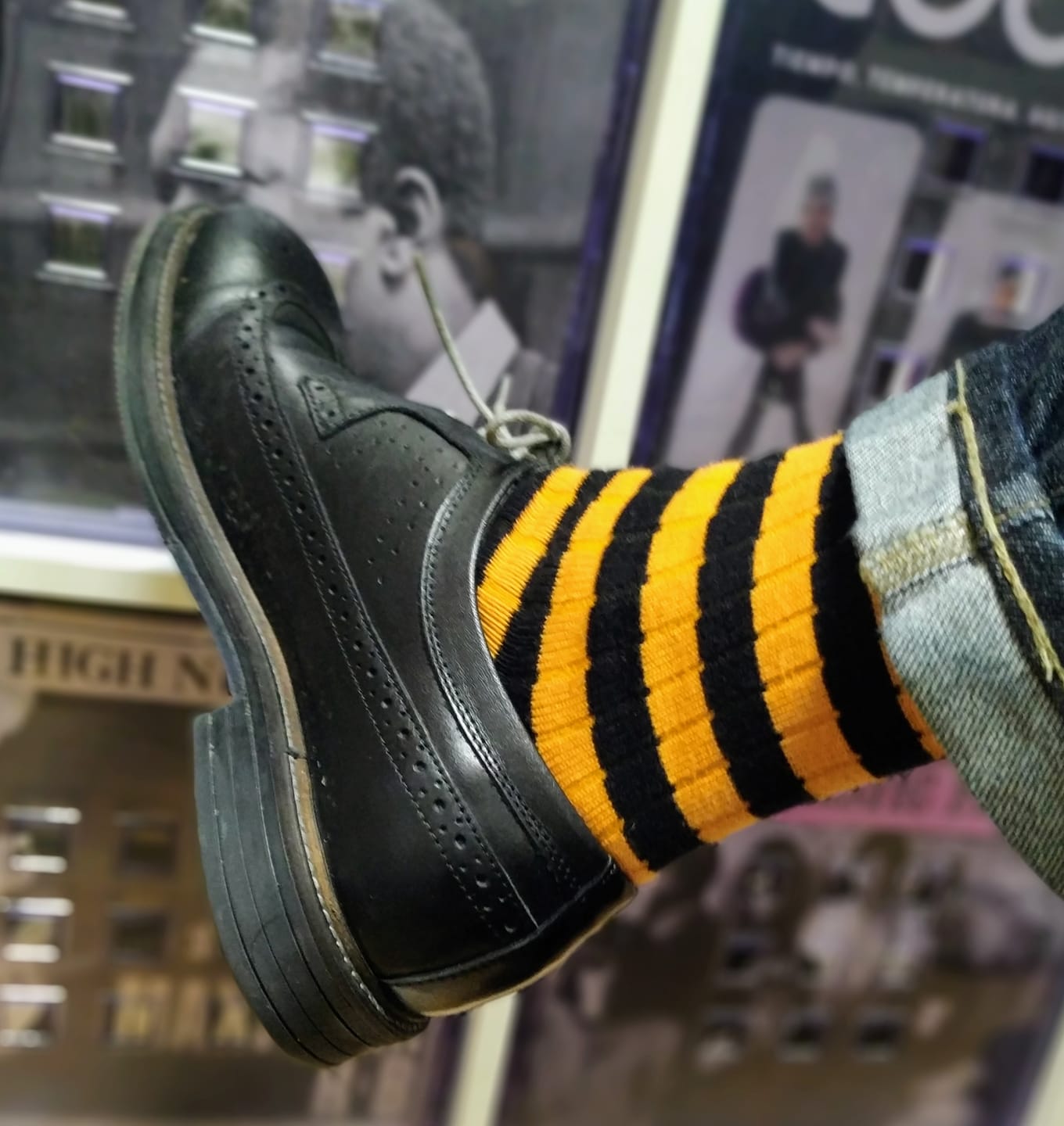Customer photo review of Retro Striped Cotton Socks - Black/Orange