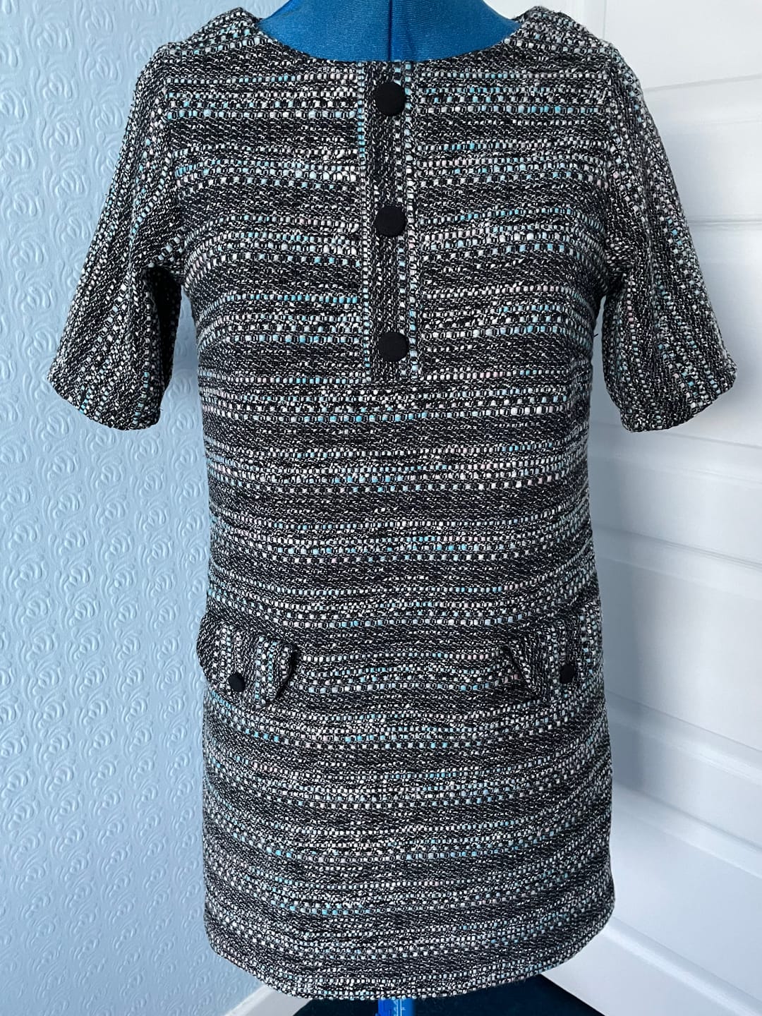 Customer photo review of Blue and Grey Boucle Fabric