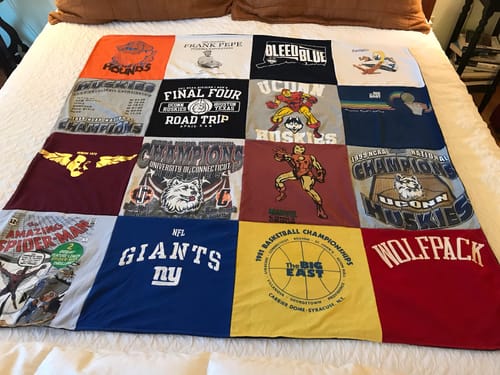 T-shirt quilt featuring university of connecticut huskies, nfl giants by John from CT