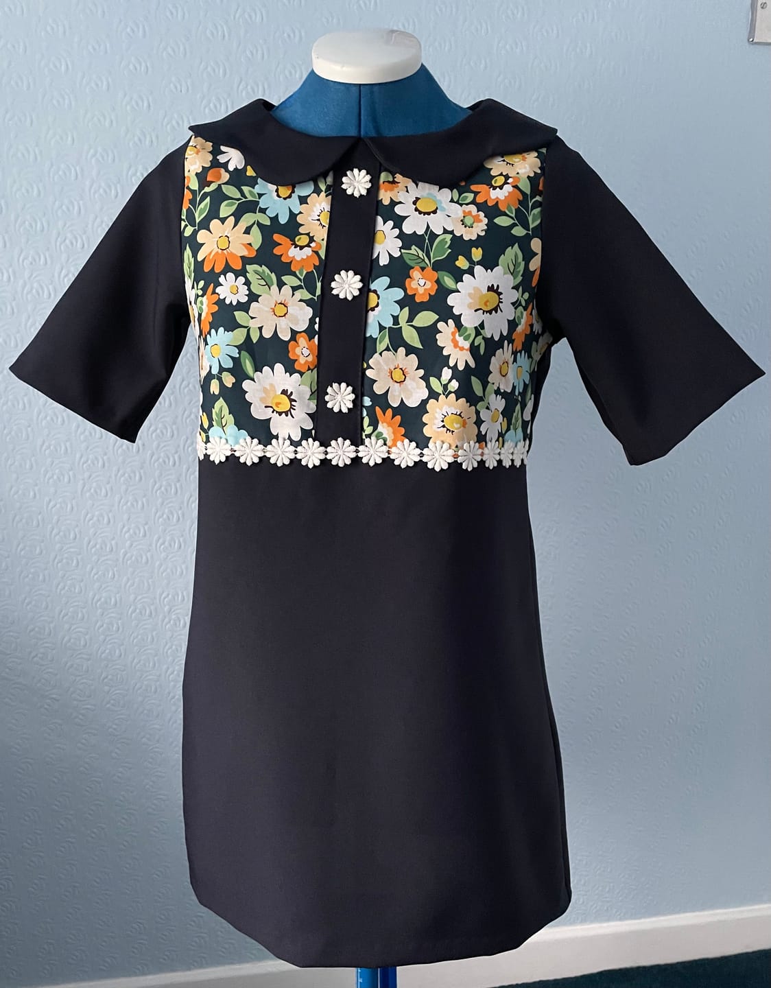 Customer photo review of Blue, Orange and White Floral on Navy Cotton Poplin Fabric