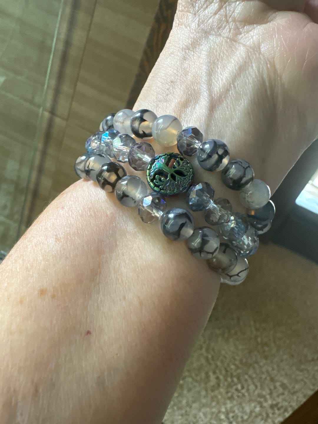 Customer photo review of Labradorite Crystal Stretch Apple Watch Strap