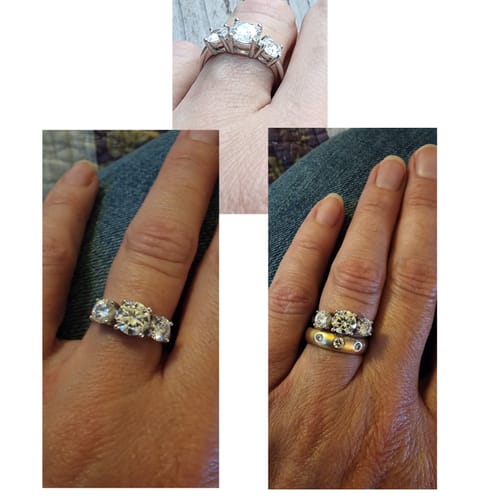 Customer photo review of Classic Three Stone Round Cut Moissanite Sterling Silver Wedding Ring