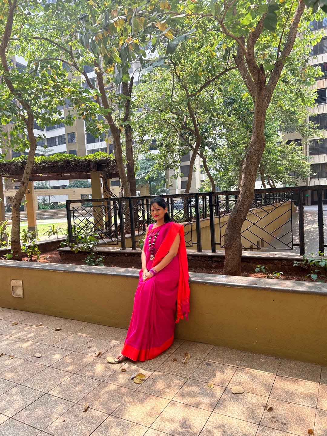 Customer photo review of Pink Orange Soft Cotton  Saree