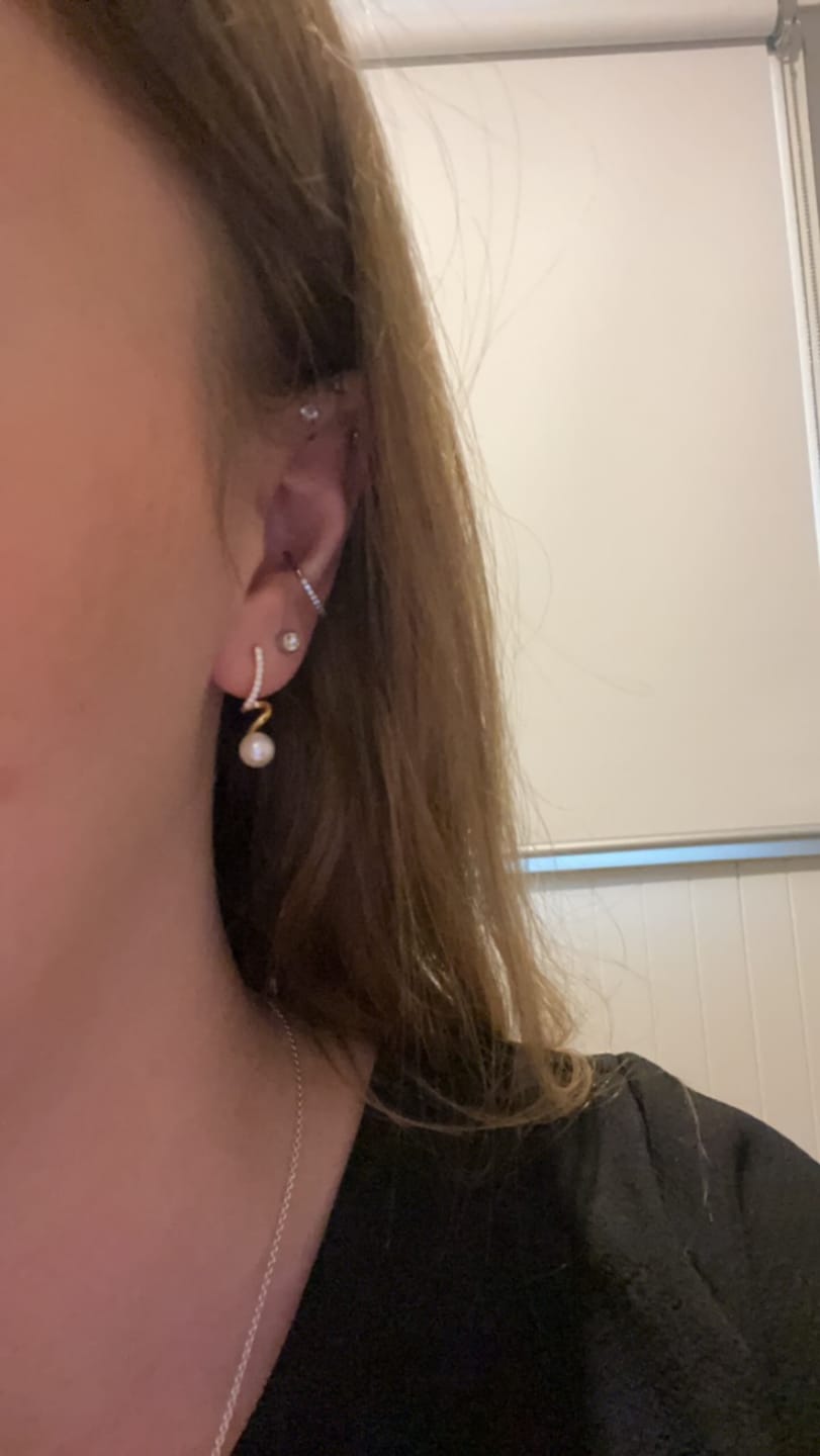 Customer photo review of Tamara Pearl Wave Earrings