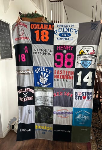 T-shirt quilt featuring quincy volleyball by Janice from PA