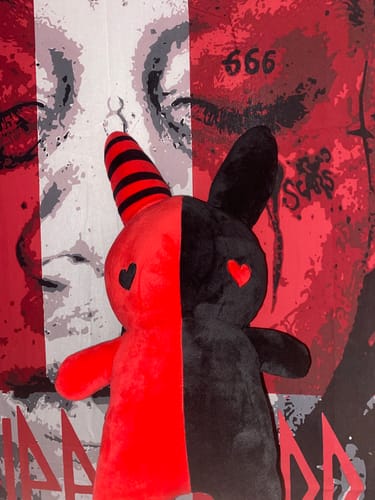 Customer photo review of Bunny Plush Backpack 20" (RED/BLACK)