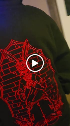Customer video review of Praying Rabbit Hoodie (Black/Red)