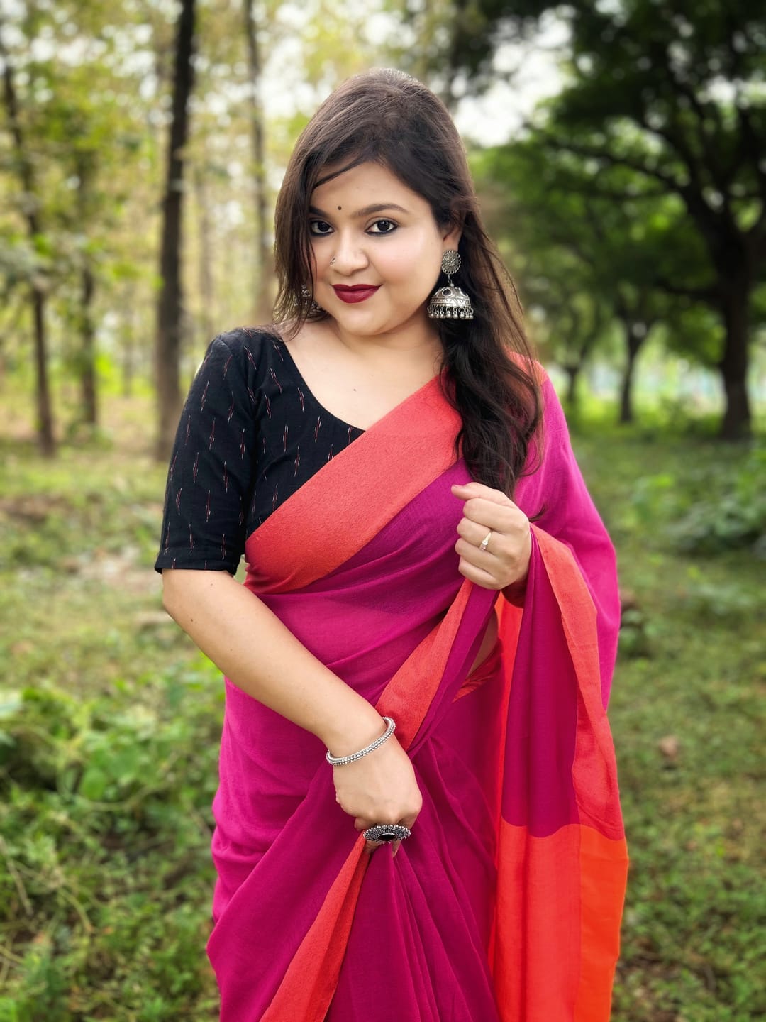 Customer photo review of Pink Orange Soft Cotton  Saree