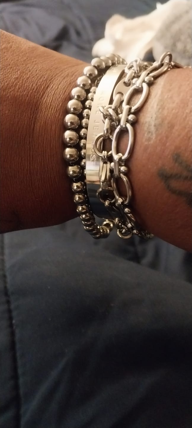 Customer photo review of Chrisette Stainless Steel Bracelet Stack