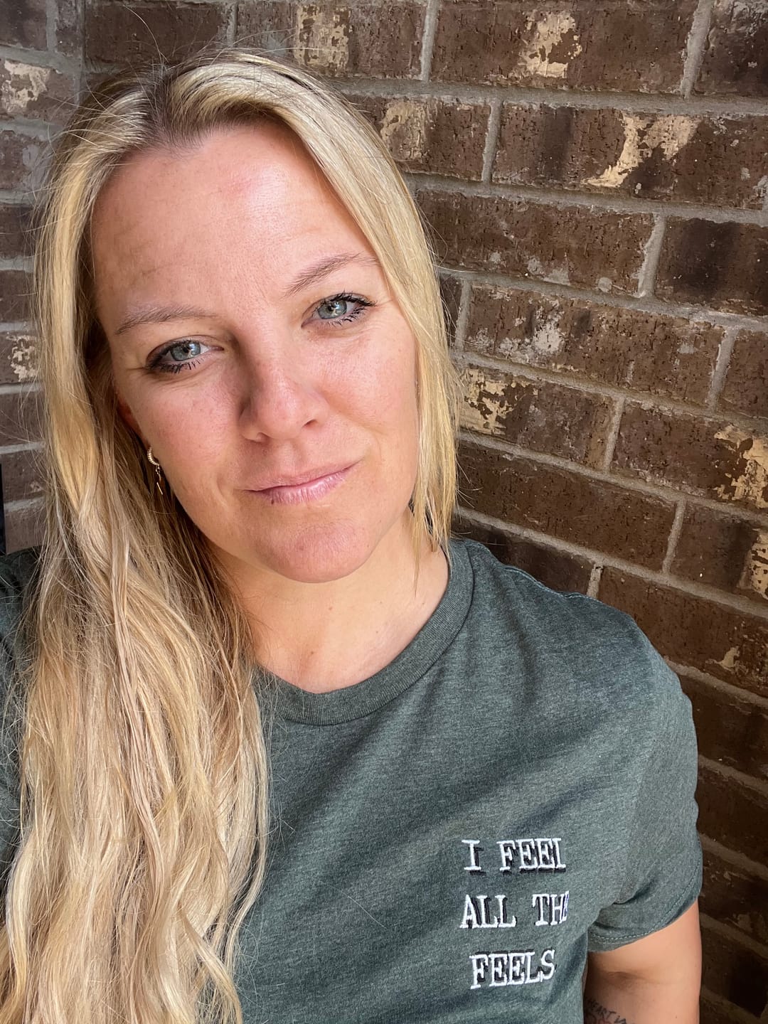 Customer photo review of I Feel All The Feels Embroidered T-Shirt