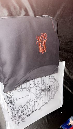 Customer photo review of Praying Rabbit Hoodie (Black/Red)