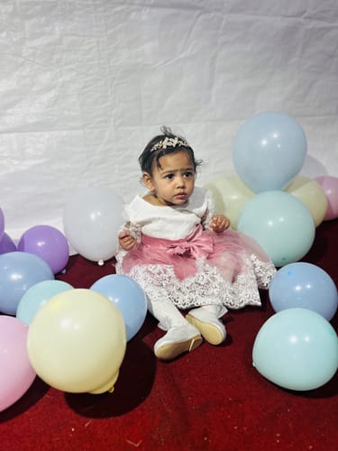 Customer photo review of Infant Princes Dresses Easter Dress  Baby Girl Lace Long Sleeve Bow Knot Fluffy Mesh Birthday Party Dress