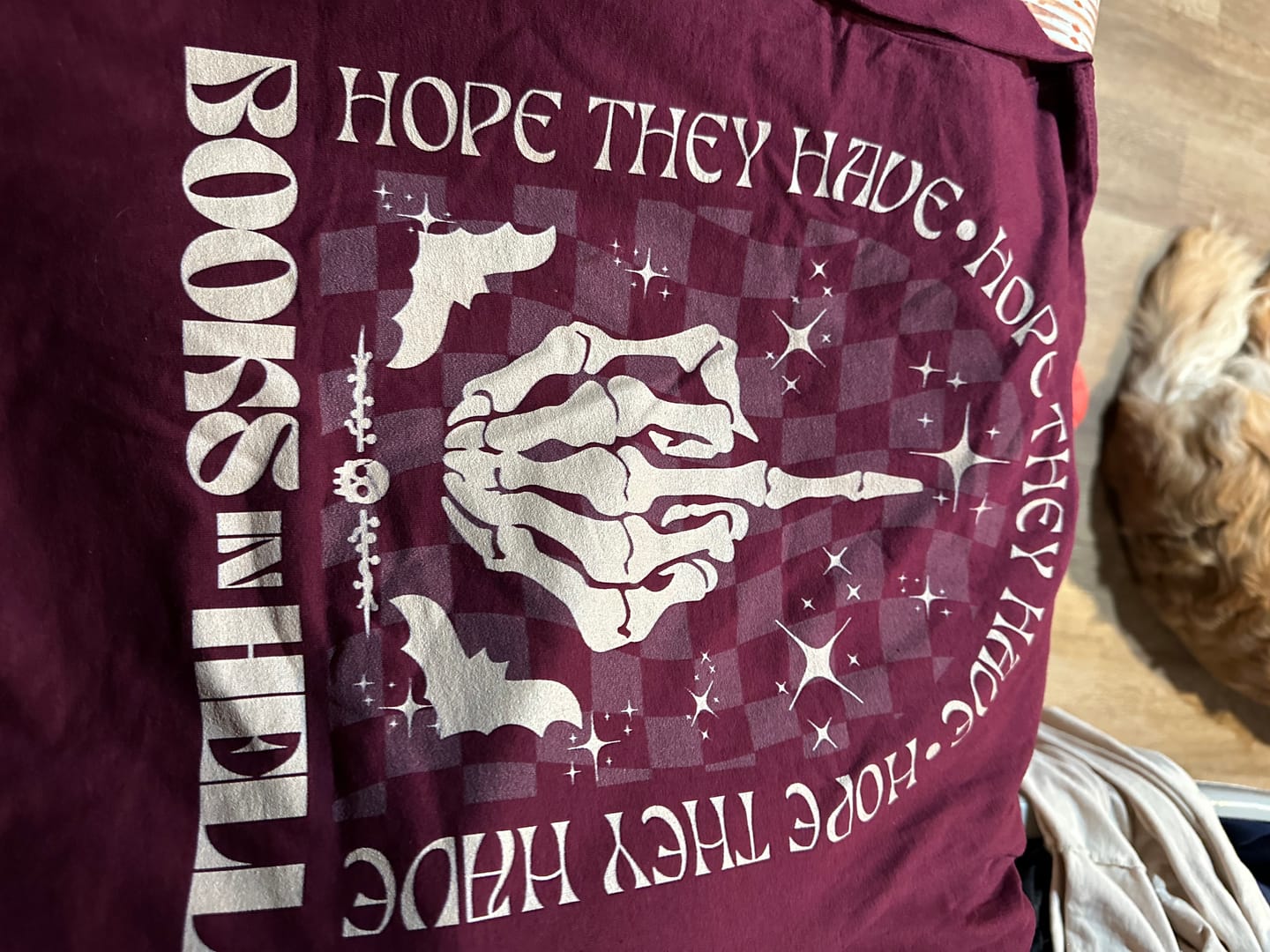 Customer photo review of hope they have books in hell t-shirt