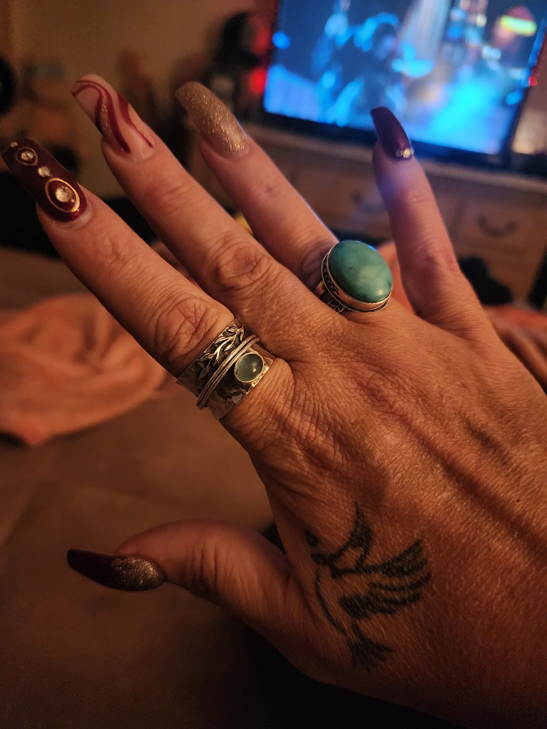 Customer photo review of Aquamarine Leaf Spinner ring Sterling Silver