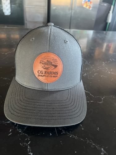 Customer photo review of Ear Tag Custom Leather Patch Trucker Hat - Richardson 112