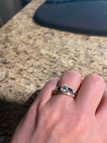 Customer photo review of Five Stone Moissanite And Sapphire Engagement Ring
