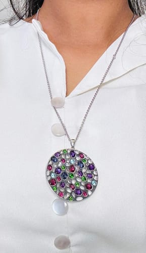 Customer photo review of Lattice Disc and Multi Gems Pendant with FREE Chain