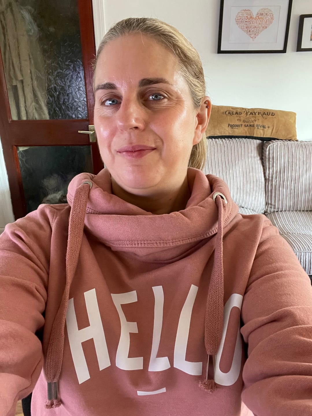 Customer photo review of Rose Hello Cowl Neck Hoodie