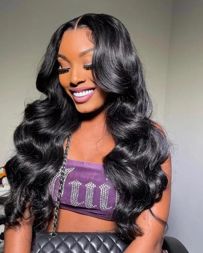 Customer photo review of Luvwin 13x6&13x4 Luxury HD Invisible Pre-Cut Lace Body Wave Free Part Hairline Wig
