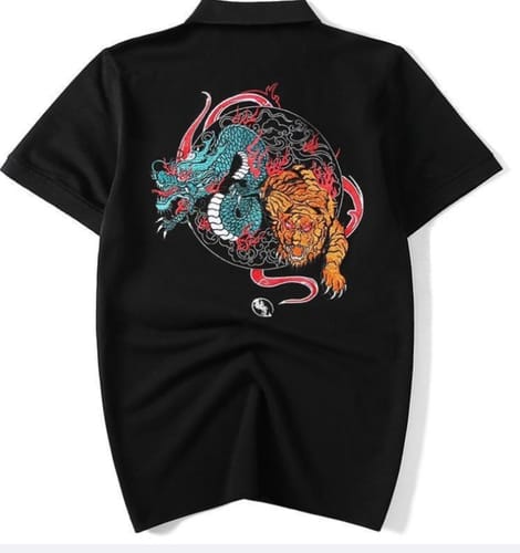 Customer photo review of Roaring Dragon & Tiger Embroidery Polo Shirt