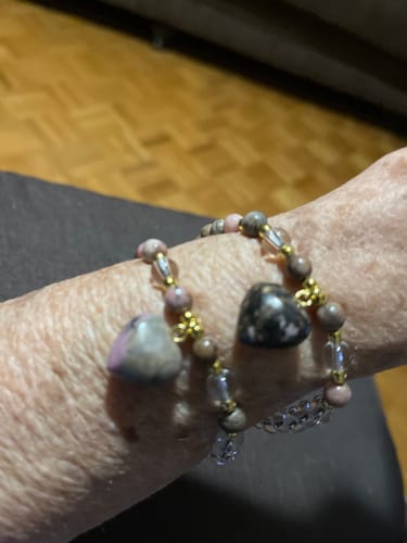 Customer photo review of 'His Great Love' Black Lace Rhodonite Natural Stone with Heart Charm Bracelets