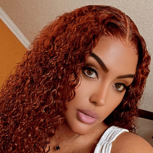 Customer photo review of Luvwin Reddish Brown Wear And Go 13x4 Pre-Cut Lace Jerry Curly Long Human Hair Wigs For Women