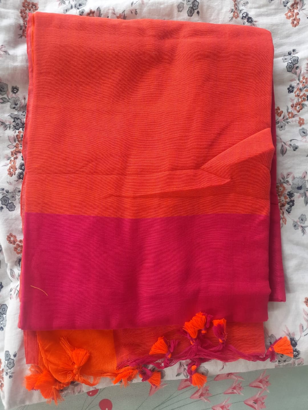Customer photo review of Pink Orange Soft Cotton  Saree