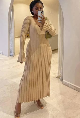Customer photo review of Sleeved Knit Midi Dress