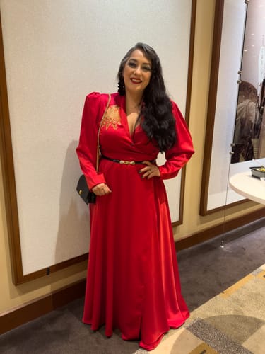 Customer photo review of PRE-ORDER - BRAM STOKER'S DRACULA Embroidered Order of the Dragon Wrap Dress in Scarlet Red