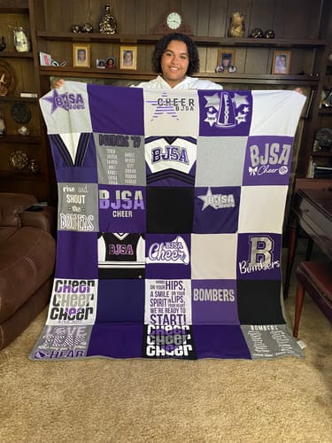 T-shirt quilt featuring bomber cheer squad by Donna from NE