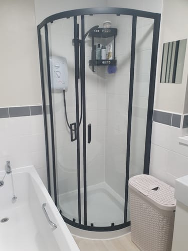 Customer photo review of ShowerWorX Atlantic Matt Black 800mm Quadrant Shower Enclosure with 6mm Safety Glass