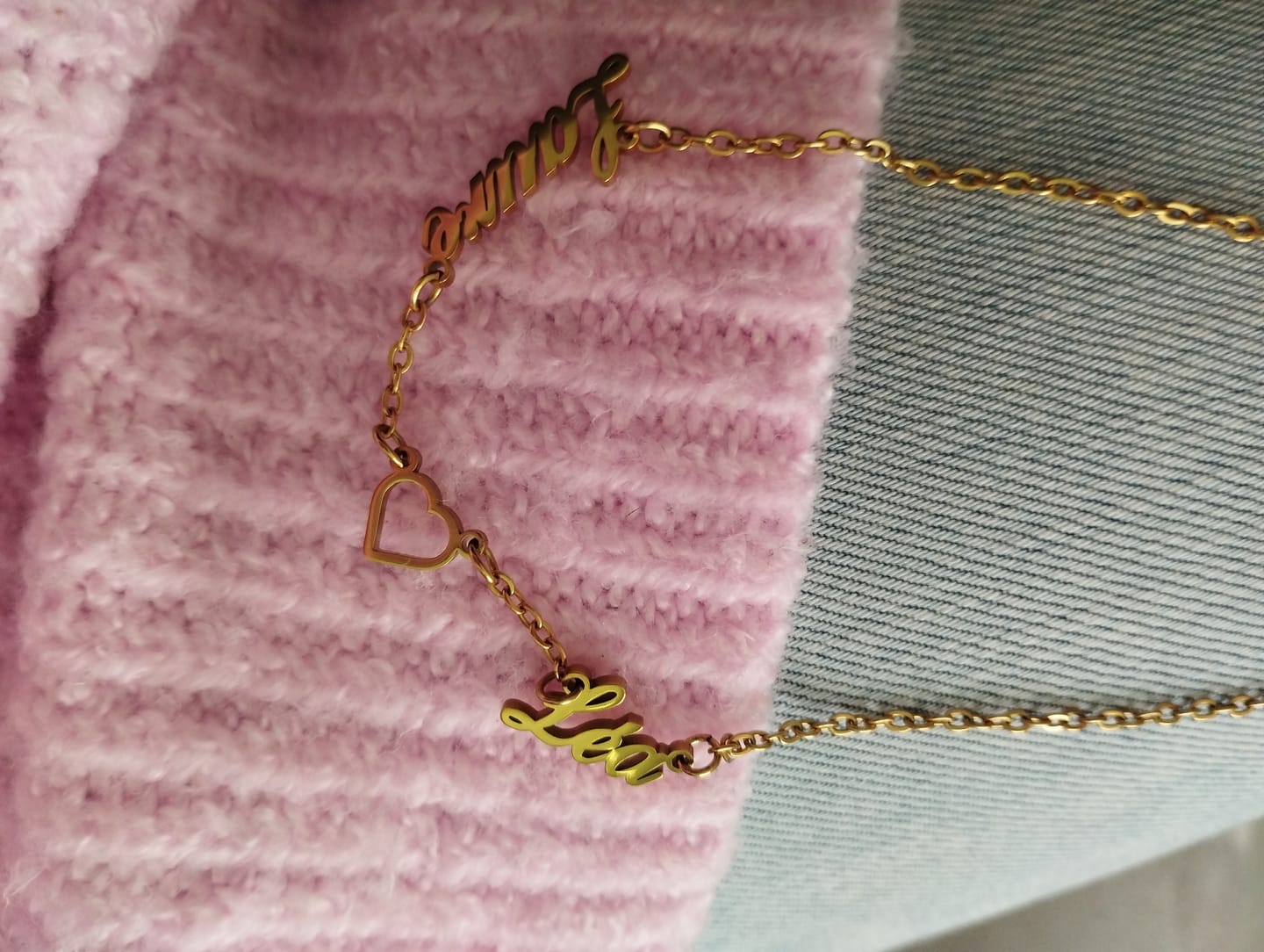 Customer photo review of Collier Coeur & Prénoms Sautoir Personnalisé