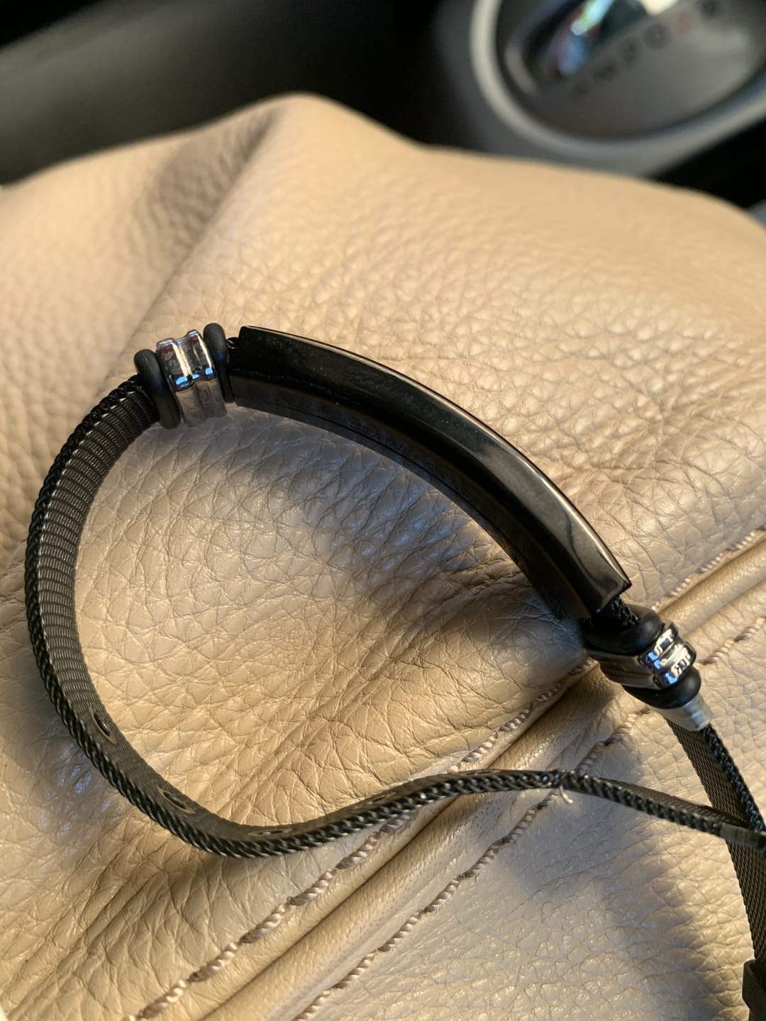 Customer photo review of Personalised Black Mesh Medical Alert Bracelet